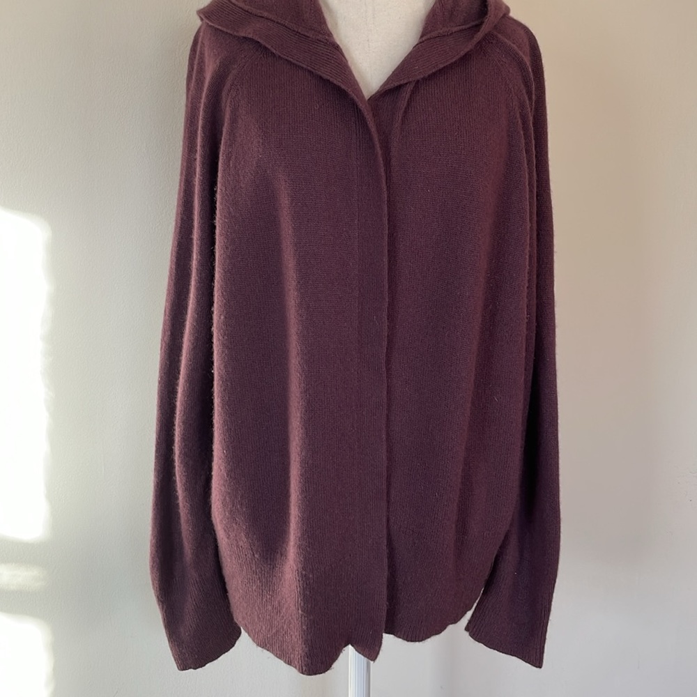 COS Burgundy Cashmere Hooded Cardigan - S